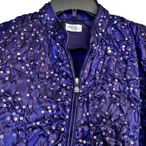 Vintage JBS Ltd Purple Sequin Zip Up Womens Jacket Vibrant Glam Sparkle Shine